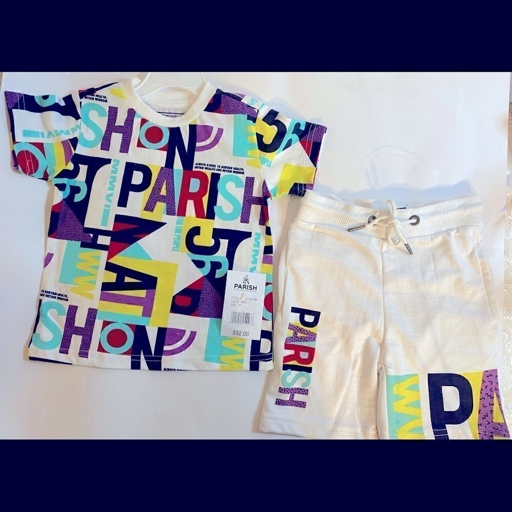 🎊Parish Nation kids  Graphic Matching Set with all over logo print 2 T